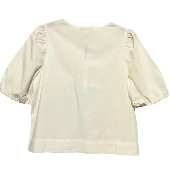NWT Loft Cotton Poplin Tie Front Top Puff Sleeve Blouse Small - Picture 7 of 8